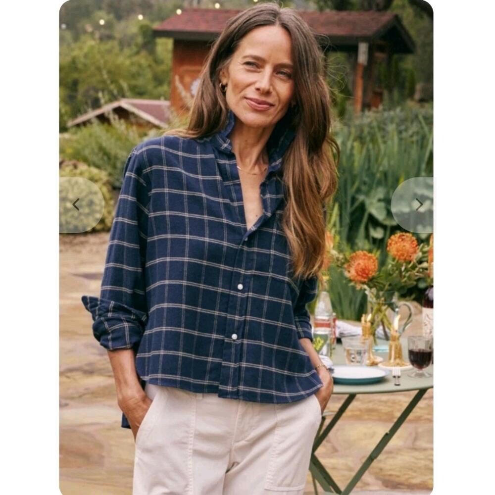 Frank & Eileen Women's Size S Check Skipper Shirt Navy Blue Windowpane C35-4